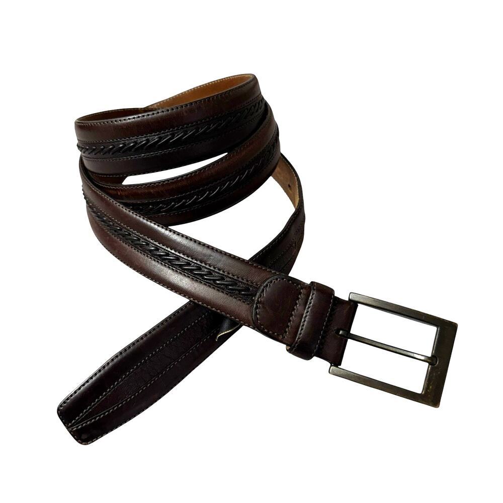 Mezlan Leather Belt Mens Size 44 Brown Brass Buckle 1.5in Wide Dres Made In Span
